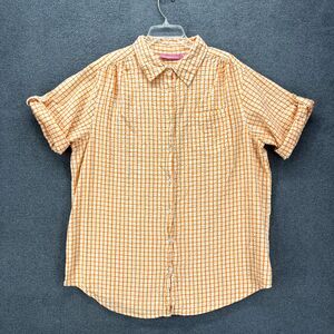 Woman Within Shirt Womens Large Button Up Short Sleeve Plaid orange white